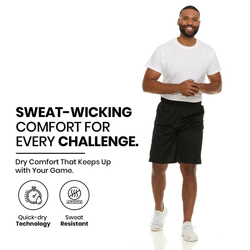 Essential Elements 4 Pack: Men's Dry-Fit Sweat Resistant Active Athletic Performance Shorts - Image 3